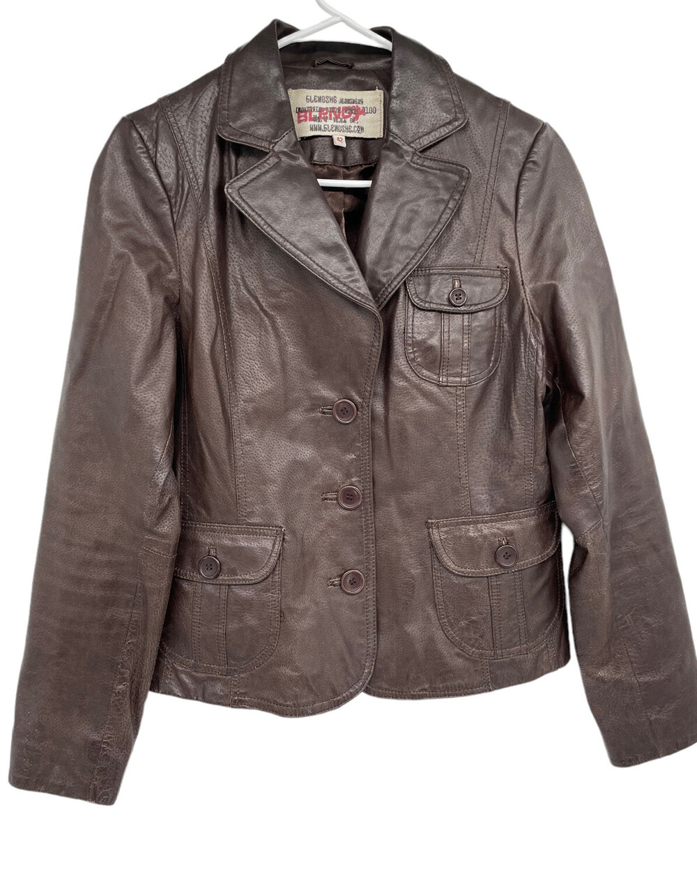 Blend She Women's Brown Vintage Leather Blazer Jacket size EU 42 Y2K